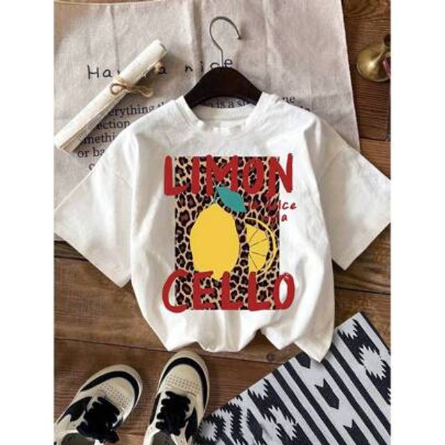 DrmWander Plus Size Leopard Print & Lemon Pattern Summer Casual Versatile Short Sleeve T-Shirt