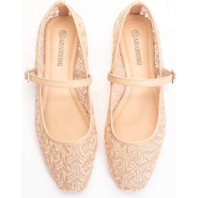 SHEIN Women&#39;s Fashion Ballet Flats, Embroidered Lace Mesh Fabric Breathable Dance Shoes, Solid Color Casual Flat Shoes With Square Toe, Stylish And Comforta