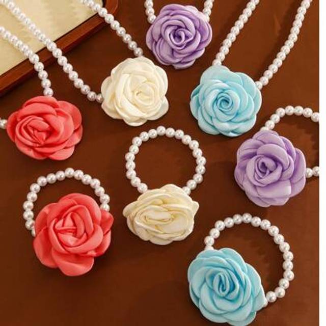 SHEIN 2pcs/Set Girls Pearl Beaded Flower Necklace & Bracelet Set