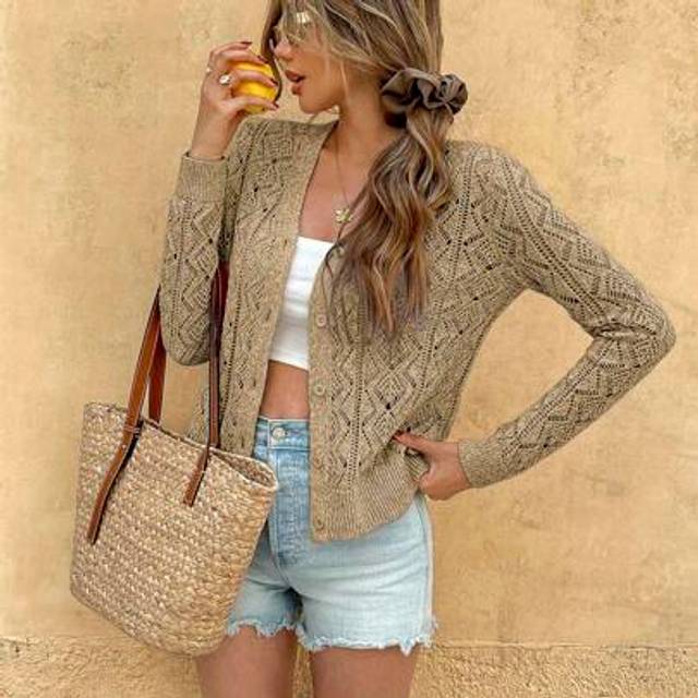 Calvaya Women Hollow Out Thin Cardigan Long Sleeve, Fashionable For Summer