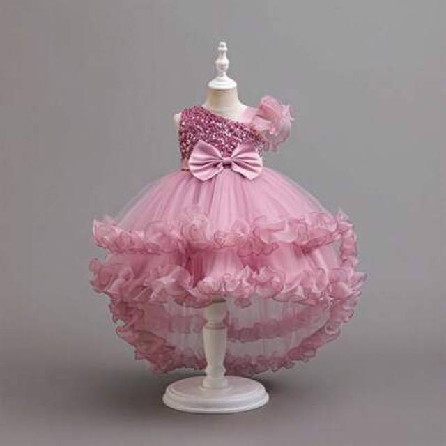 SHEIN Young Girl Christmas Santa Dress, Halloween, New Year Party Wear, Piano Recital Performance Tulle Bowknot Cutout Back Ruffles Princess Gown, Partywear