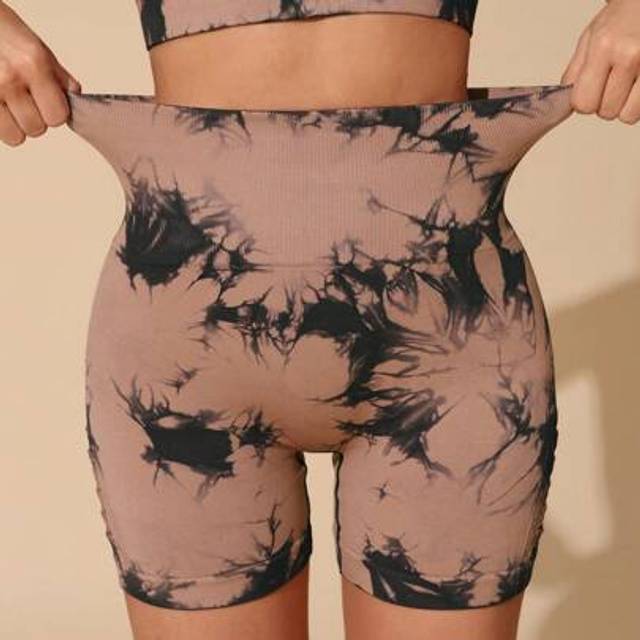 SHEIN Women&#39;s Fashion High Waisted Sports Yoga Shorts, Tie-Dye Print, Slim Fit, Suitable For Outdoor Fitness & Cycling