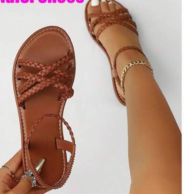 SHEIN Women&#39;s Flat Sandals, Summer Roman Style Open Toe Woven Strap Backless Shoes, Comfortable Summer Footwear For Daily Wear, Fashionable Open Toe Design,