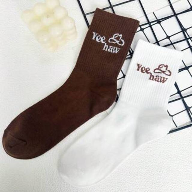 SHEIN Artist 2 Pairs Y2K Musical Festival Western Cowboy Style Mid-Calf Socks For Women