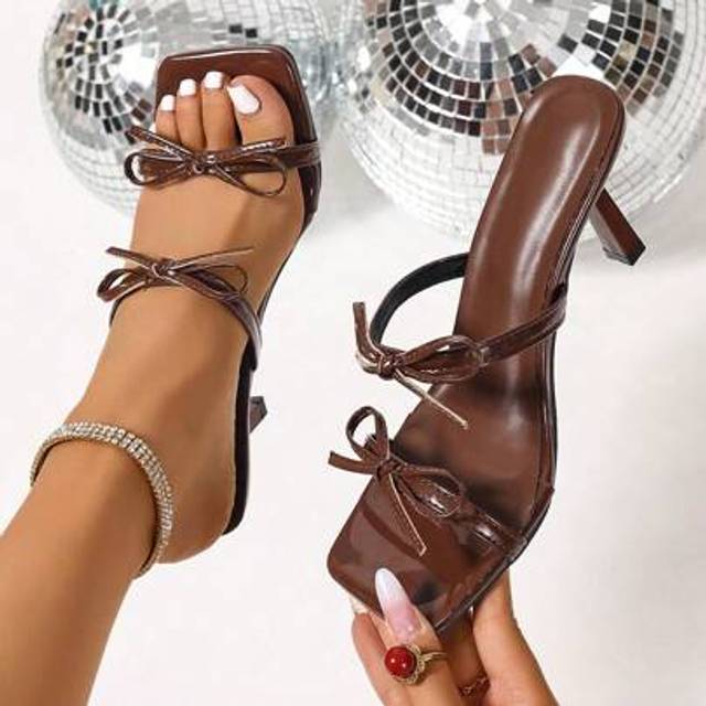 SHEIN Coffee Brown Mesh Peep Toe High Heels Sandals, Versatile Minimalist Slingback Stiletto Sandals For Women, Summer