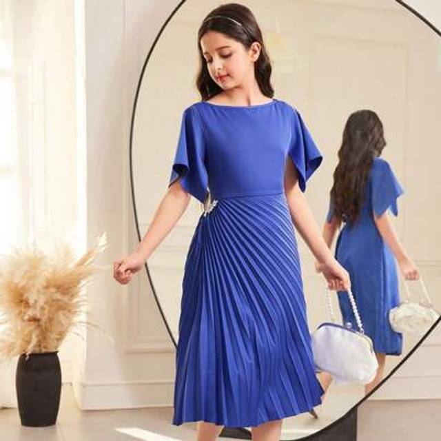SHEIN Tween Girl Modely Elegant And Fashionable Solid Color Party Dress Long Evening Dresses