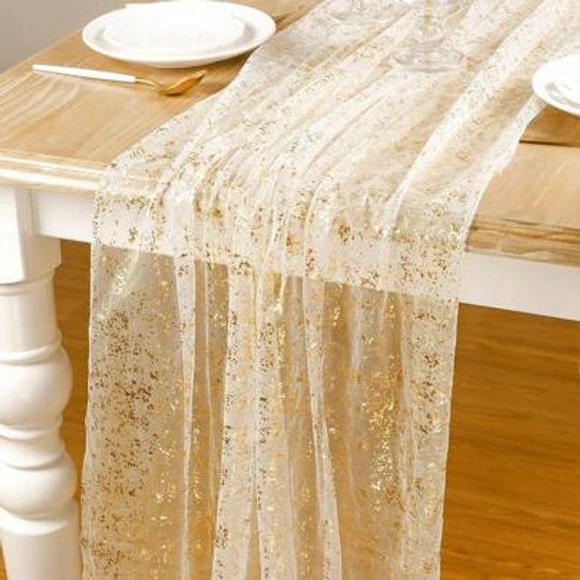 SHEIN 1pc Stylish Elegant Gold Foil Organza Table Cloth Table Runner