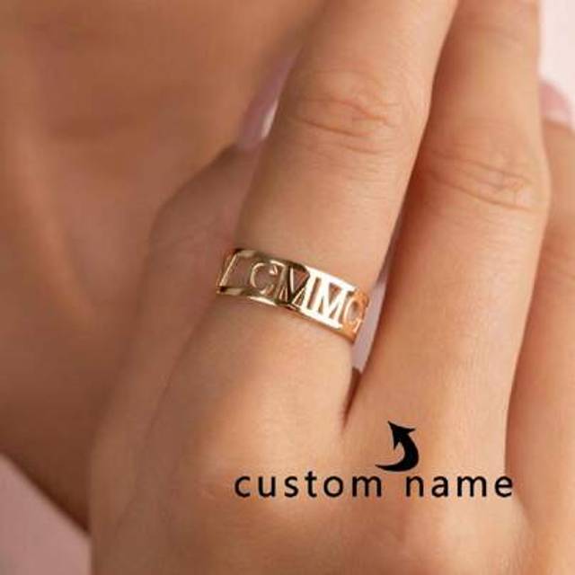 SHEIN Custom Hollow Name Rings For Women Opening Personalized Stainless Steel Ring Customized Jewelry Daily Finger Accessories Birthday Christmas Gifts