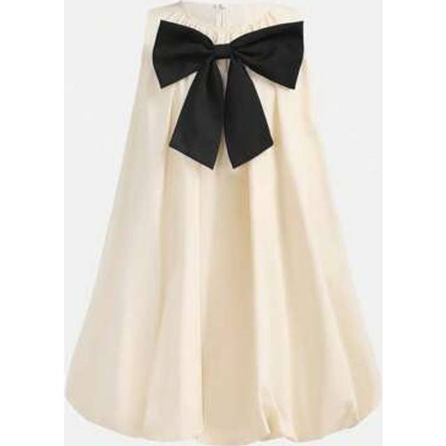 SHEIN Tween Girls&#39; Elegant, Cute, Color Block, Black Round Neck Princess Tutu Dress With Oversized Bow Decoration Sleeveless Sundress, Back-To-School Outfit