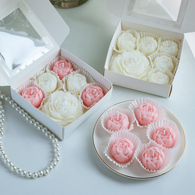 SHEIN 6pcs/Box Peony Flower Scented Candle Gift Set, 1 Large 5 Small Candles, Home Hotel Decor, Birthday Atmosphere Decor, Wedding Anniversary Mother&#39;s Day