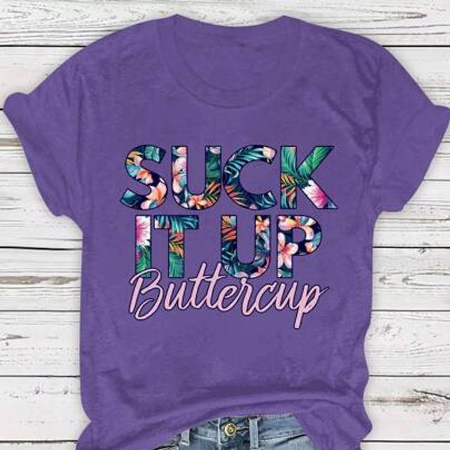 SHEIN Plus Size Casual Short Sleeve T-Shirt With Plant, Floral Patterns & Letter Print Graphic Tees Women Tops
