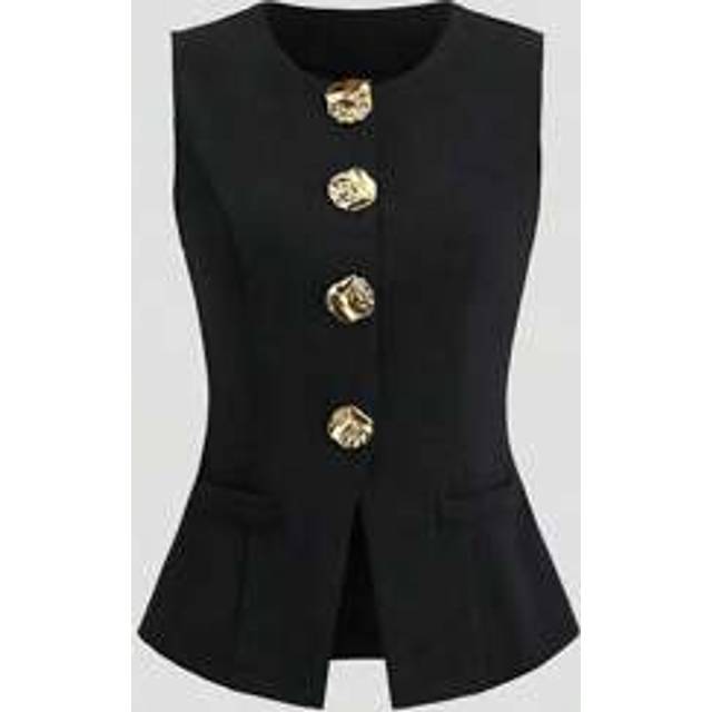 SHEIN French Minimalist Basic Metal Big Button Sleeveless Tank Top For Tall Women