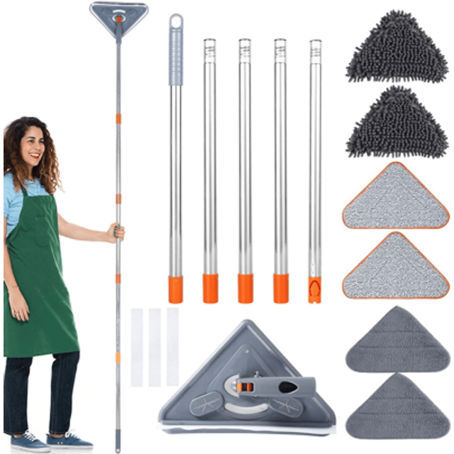 SHEIN 1set 82 Inch Wall Mop With Long Handle Wall Cleaning Mop With 39.8-82 Inch Extension Pole 360Â° Rotatable Wall Cleaner Mops Triangle Mop Kit For Walls