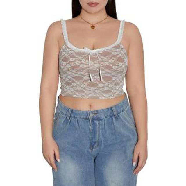 SHEIN Women&#39;s Y2k Crop Tank Top Sexy Ruffle Strap Camisole Ruched Lace Cami Bustier Shirt Cute Going Out Tops
