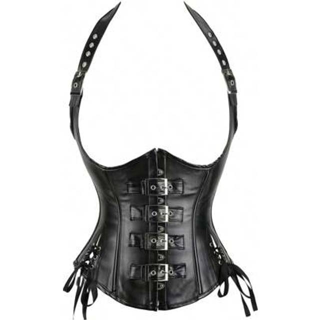 SHEIN 1pc Women&#39;s Halter Neck PU Leather Waist Slimming Corset Top