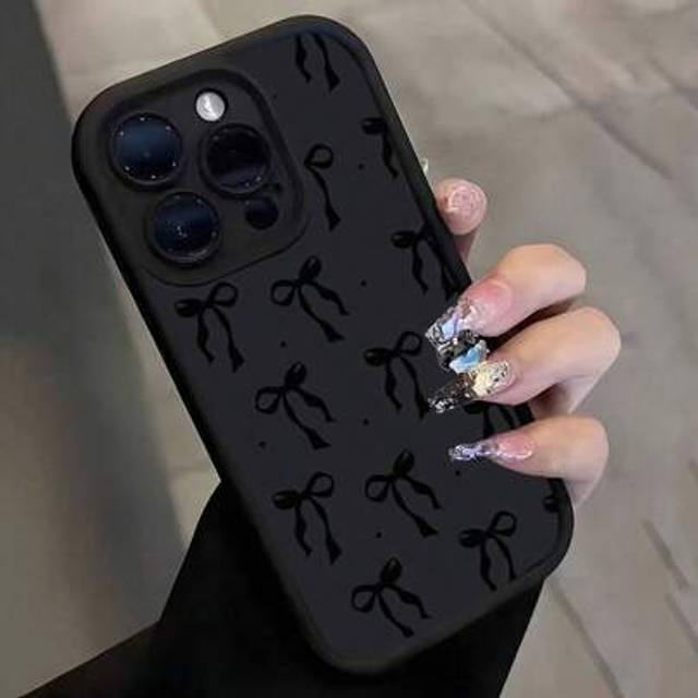 SHEIN Bow Knot Carved Simple Black Painted Phone Case Compatible With IPhone 16/15/XR/16 Pro Max/7P 8P/P12 Pro Max/P13 Pro Max/P14 Pro Max/P13/P14/P11/P12/P