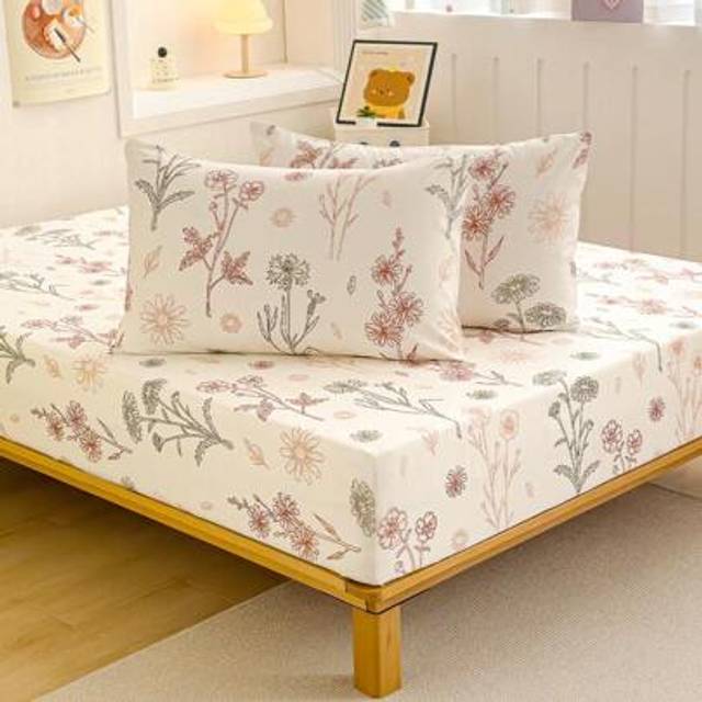 SHEIN 2/3 Pcs Soft Fitted Sheet Sets - Floral Sheet Set 1/2 Pillowcase And 1 Mattress Protector (30cm / 12in Deep) - Modern Mattress Cover Or Bed Pad Pillow