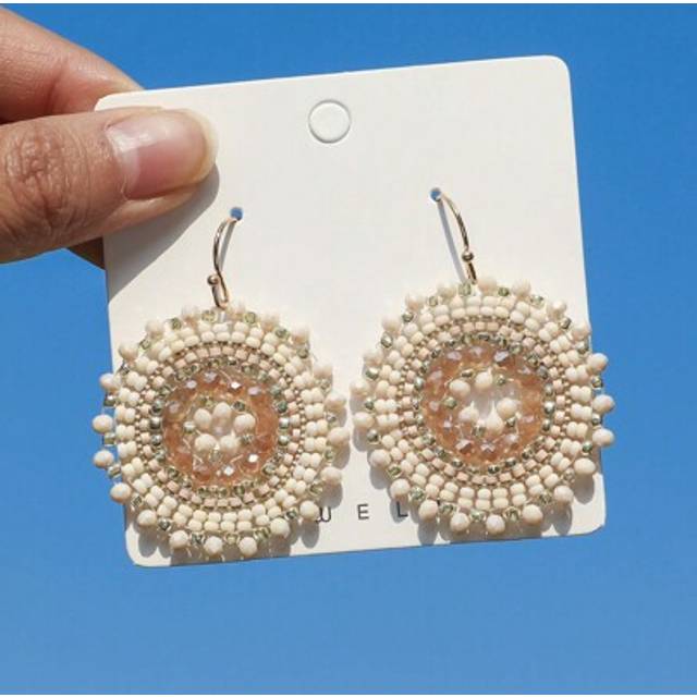 SHEIN 1 Pair Handmade Bohemian Style Colorful Crystal Beaded Woven Earrings, Jewelry Suitable For Daily Wear