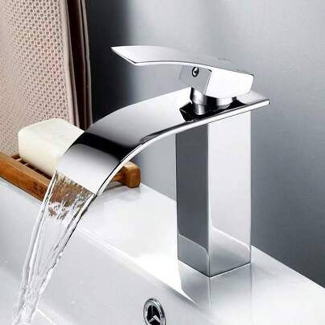 SHEIN 1pc Nordic Black Copper Waterfall Faucet, Hot And Cold Single Hole Basin Bathroom Sink Taps