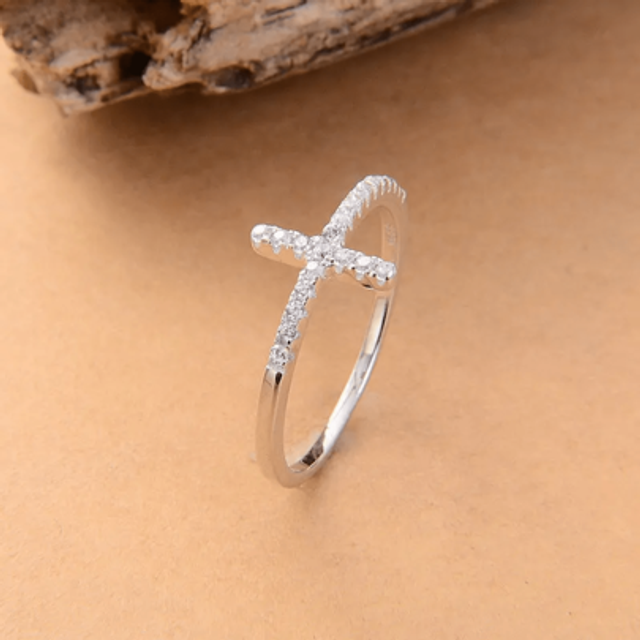 SHEIN Luxurious Rhinestone Cross-Shaped Fashion Minimalist Jewelry Engagement/Wedding Band For Women, Anniversary Gift