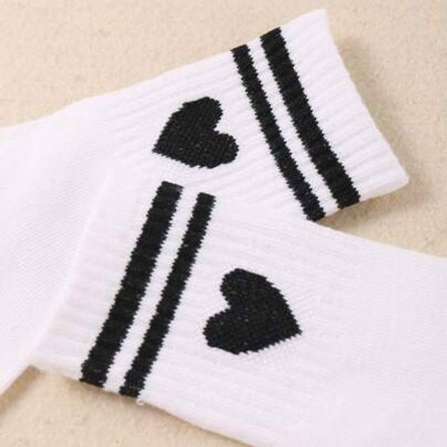 SHEIN 10 Pairs White Kids Socks With Heart & Double Stripes For Boys & Girls - Breathable Ankle Socks, Basic Everyday Children&#39;s Socks