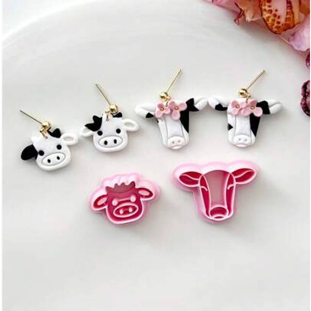 SHEIN 2025 Cute Animal Polymer Clay Cutters, Cow Clay Earring Cutter For Polymer Clay Jewelry Making, Polymer Clay Stud Earring Stamp Making Tool, Clay Jewe