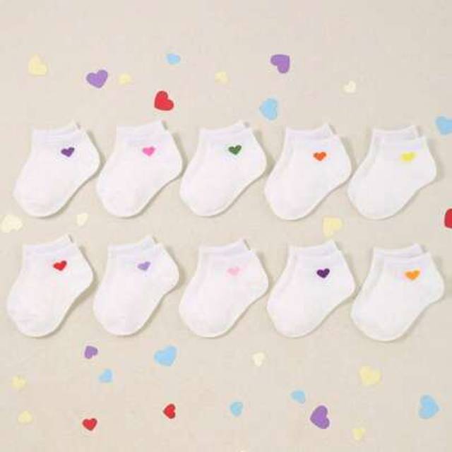 SHEIN 10 Pairs Of Comfort Baby (Toddler) White Socks With Jacquard Love Patterns, Cute For Girls.Baby Socks, Newborn Socks ,Toddler Socks ,Infant Socks.