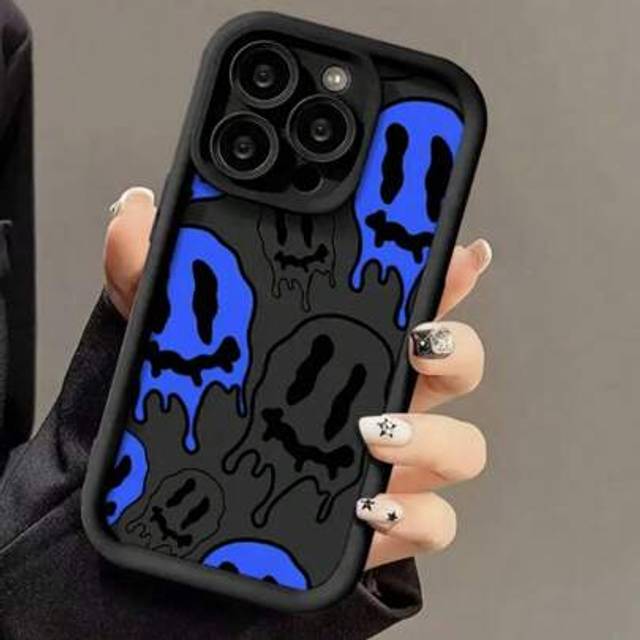SHEIN 1pc Creative Blue & White Graffiti Pattern Phone Case For IPhone 16 Pro Max, 11/12/13/14 Plus, XR/7/8 Plus/15 Pro Max