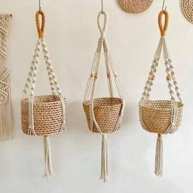 SHEIN 3pcs/Set  Macrame Plant Hanger, Indoor Hanging Planter Basket Holder With Wood Beads, Decorative Flower Pot Holder With Tassels, No Basket