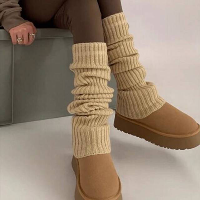 SHEIN 40cm Thick & Long Japanese Style Women&#39;s Knitted Leg Warmers, Thigh High Over The Knee Leg Warmers, Yoga Leg Warmers, Autumn/Winter