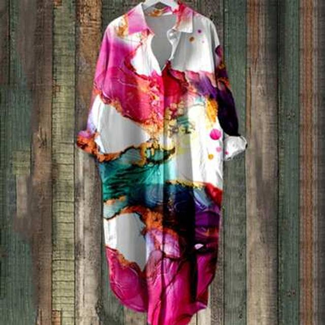 SHEIN Plus Size Women&#39;s Full Body Digital Printed Button Shirt , Suitable For Spring And Summer