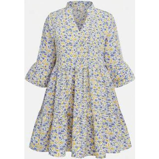 SHEIN Teen Girls Striped A-Line Dress With Doll Collar, Suitable For Holiday, Beach, Casual Wear