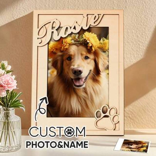 SHEIN 1pc Custom Wooden Frame, Custom Picture Frame, Personalized Home Decor With Your Text And Photo, Custom Photo Memorial Standing Frame, Pet Loss Gift,