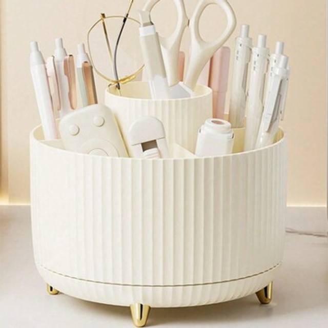SHEIN Rotatable Desktop Pen Holder, 1 Piece 5 Slot Rotating Pen Organizer, Modern Simple Multi-Grid Multifunctional Pencil Storage Box, Desktop Storage Orga