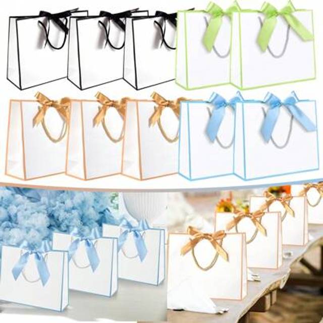 SHEIN 5 Pcs Thank You Gift Bags With Handles Wedding Paper Welcome Return Gift Bags With Bow Ribbon White Gift Wrap Bags For Wedding Birthday Bridal Shower