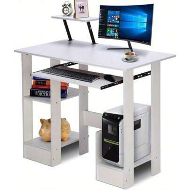 SHEIN Office Desks Computer Desk For Home Fold Up Desk Table With Sliding Keyboard  Storage Shelf White Game Computer Desk
