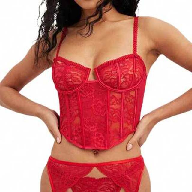 SHEIN Women Lingerie Set Vintage Lace Fishbone Sleeveless Cami Tops Corset And Thong Set With Garters Belt Babydoll Underwear Outfits