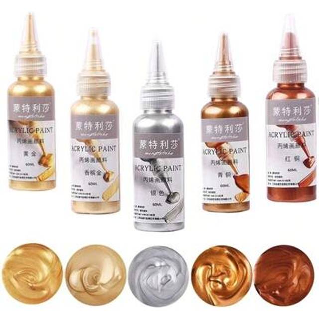 SHEIN Metal Acrylic Paint Resin Pigment 60ml Gold Silver Copper Gypsum Hook Line Paste Jewelry Making Handmade DIY Coloring Back To School