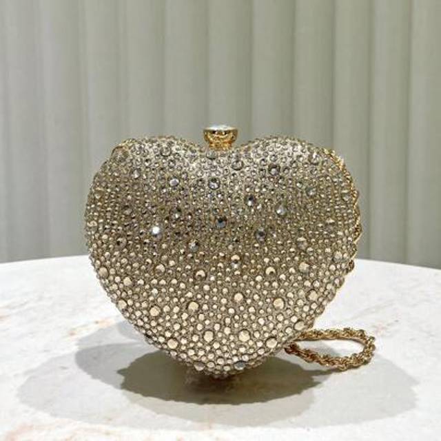 SHEIN 1pc Elegant Glitter Gold Rhinestone Heart Shape Evening Bag, Cute Mini Love Shaped Clutch Purse, Suitable For Wedding, Banquet, Party, Festival, Great