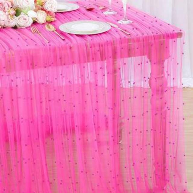 SHEIN 1pc 160*100cm Rose Red Faux Pearl Decorative Tulle Table Runner, Wedding Transparent Tulle Tablecloth, Wedding Arch Decoration Reception Bridal Shower