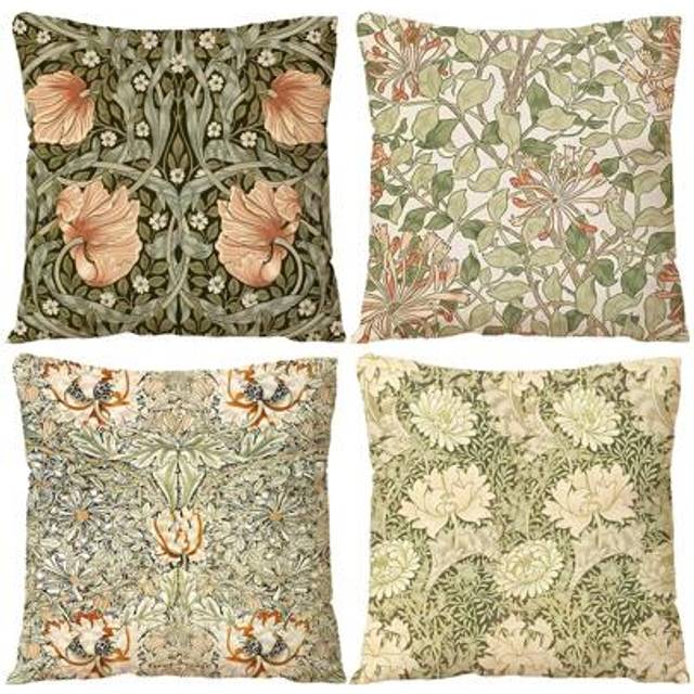 SHEIN 4pcs William Morris Floral Pattern Decorative Pillow Cover, Vintage Floral Cushion Cover For Sofa, Living Room And Bedroom Decoration, Aesthetic Home