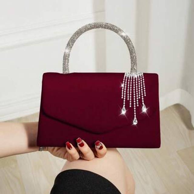SHEIN Lightweight, Business Casual Rhinestone Decor Bucket Bag Mini Drawstring Design, Clear Bag Faux Pearl Bag Evening Bag, Dinner Bag Glamorous, Elegant,