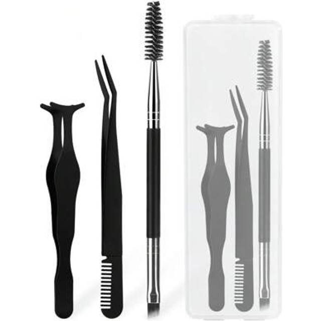 SHEIN 3pcs Eyelash Tweezers, Eyelash Brushes With Storage Box - Includes Pointed Tweezers, False Eyelash Applicator And Eyelash Brush For Eyelash Extension