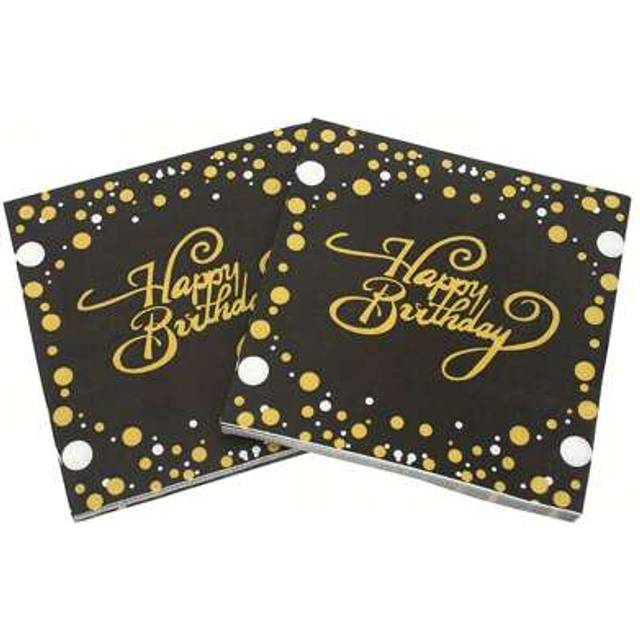 SHEIN 20pcs Black Disposable Napkins With Golden Happy Birthday Design, 2-Ply Dining Tissues For Weddings, Scene Decor, Room Decor, Birthday Party Supplies,