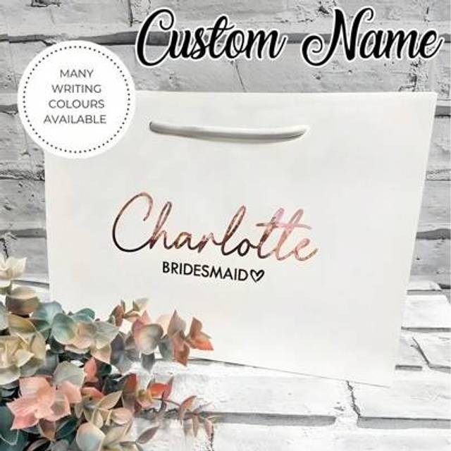 SHEIN 1pc- Custom Name Bridesmaid Gift Bag, Custom Name White Gift Bag, Multi-Size Large Capacity Wedding Party Gift Bag, Engagement Gift Bag, Elegant Gift