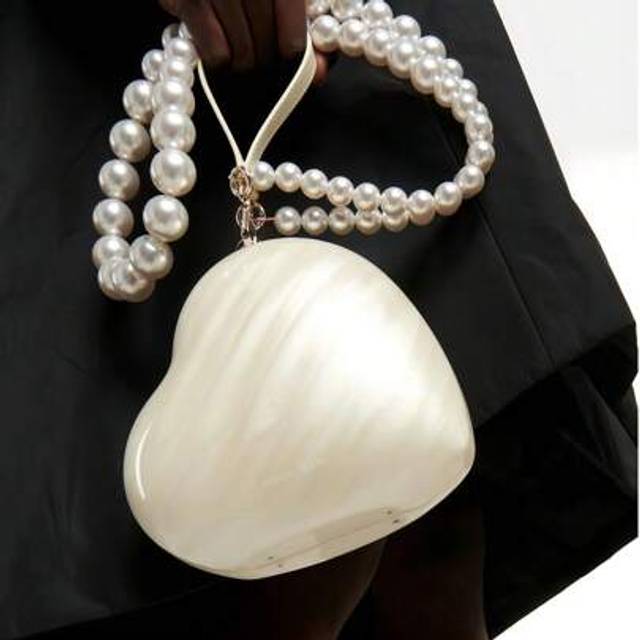 SHEIN White Wedding Bride Party Handbag High-End Pearl Acrylic Marble Clutch Bag Elegant Handle Bag For Women Ladies Evening Party Beach Holiday Shoulder Cr