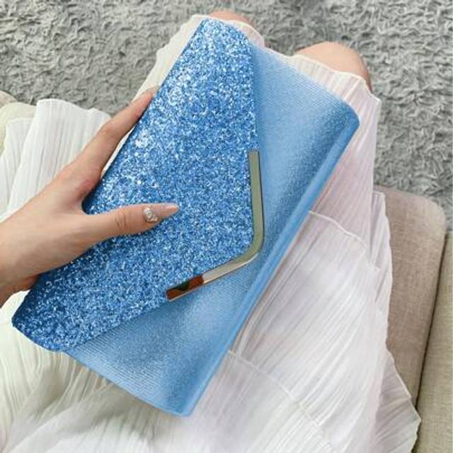 SHEIN Glitter Bling,Shiny Elegant And Fashionable Envelope Blue Clutch Bag, Party Wedding Handbag For Women Dinner Bag,Evening Bag For Party Girl,Woman,For