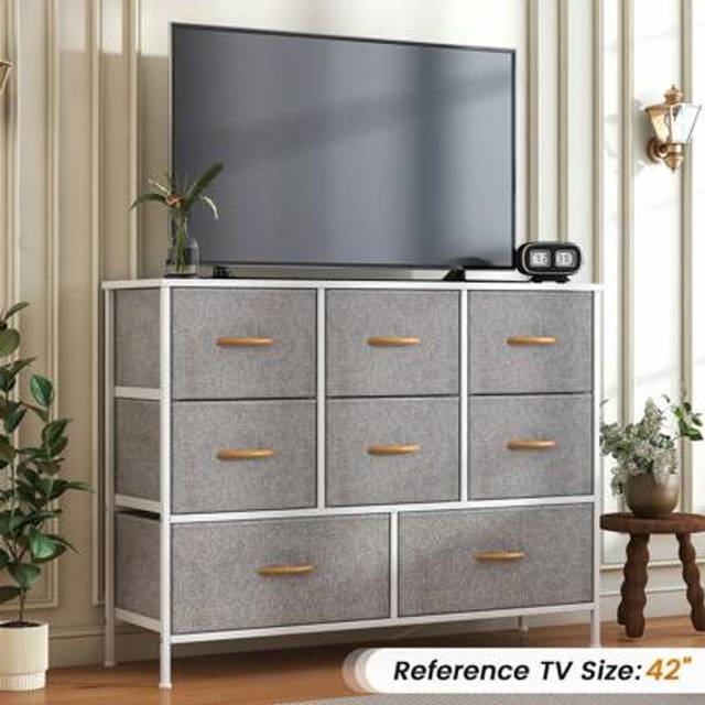 SHEIN Chest Of Drawers, Large Dressers With Metal Frame, MDF Top, Adjustable Feet, Anti-Tip Safety, 8 Drawers For Bedroom, Living Room, Office -
