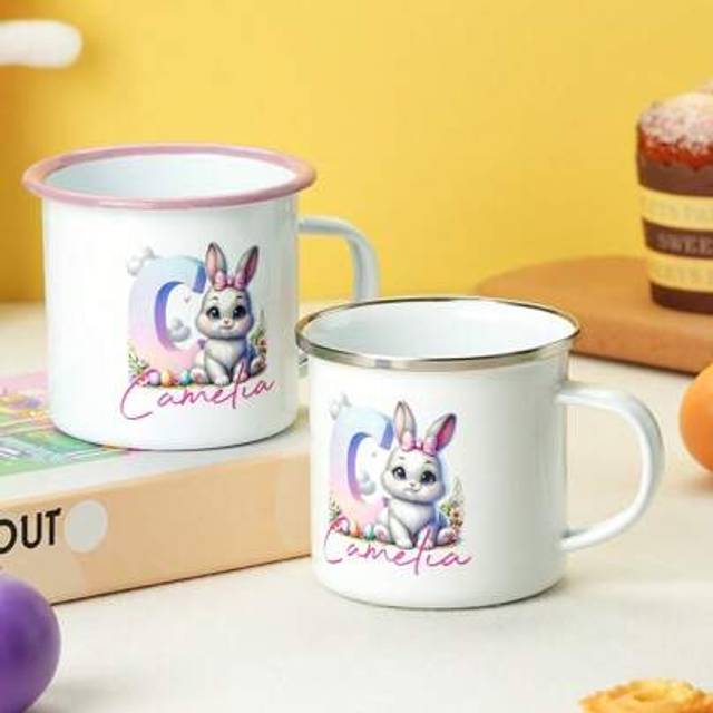 SHEIN 1pc Custom Initials Easter Enamel Coffee Cups, 12 Oz, Bunny Mug, Happy Easter Gift For Her, Easter Gift Easter Coffee Mug Best Friends Gifts Coffee Cu