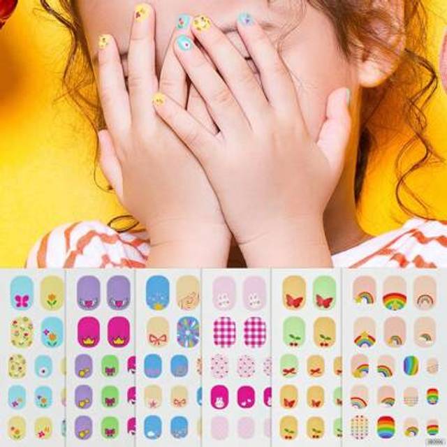SHEIN 6 Sheets(108pcs) Package Flower Pattern Kawaii Bow Design Cartoon Nail Art Stickers, Pink Rabbit Kids&#39; Nail Sticker For Children&#39;s Nail Decoration/ Ch